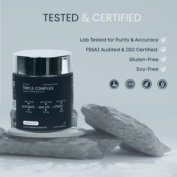Upyogaa Triple Magnesium Complex | 300 mg Elemental Magnesium | 90 Veg Capsules