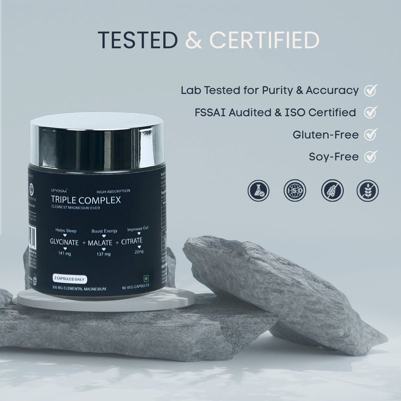 Upyogaa Triple Magnesium Complex | 300 mg Elemental Magnesium | 90 Veg Capsules