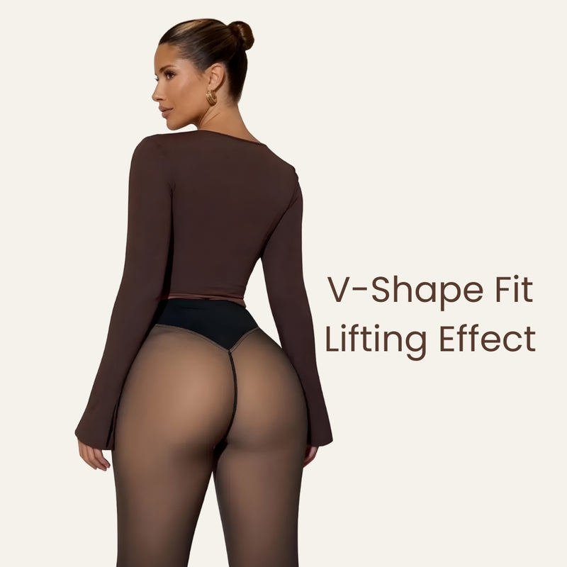 Upyogaa One Seam Tummy Compression High Waist Band Fur Lined Sheer Translucent Stockings