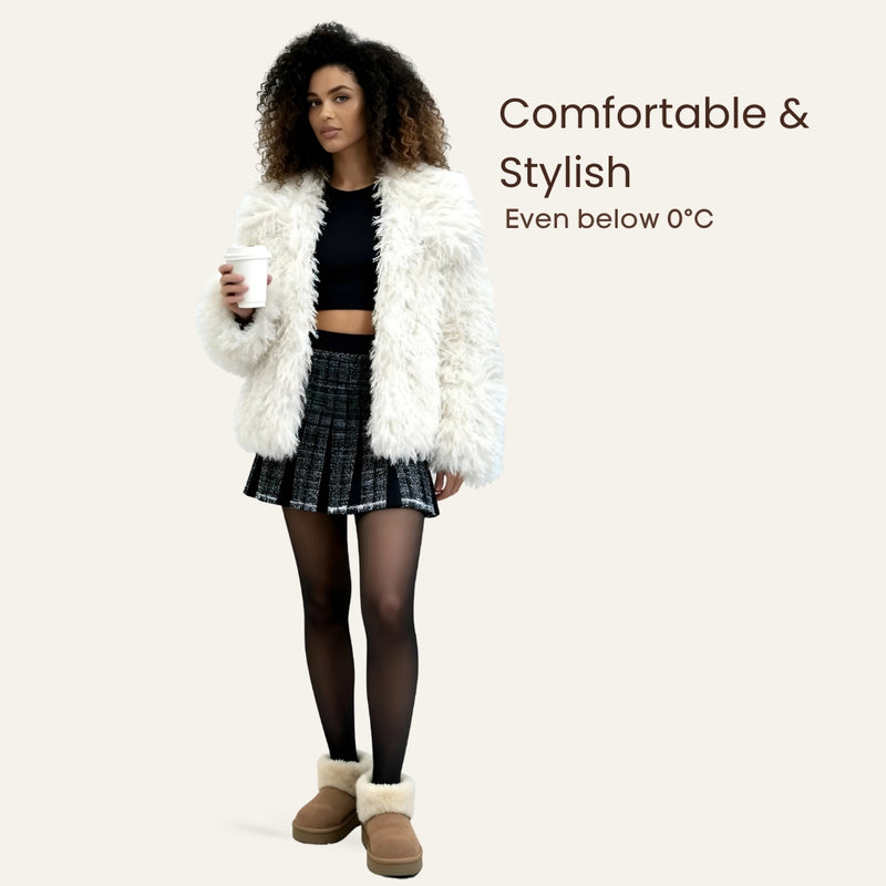 Upyogaa One Seam Tummy Compression High Waist Band Fur Lined Sheer Translucent Stockings