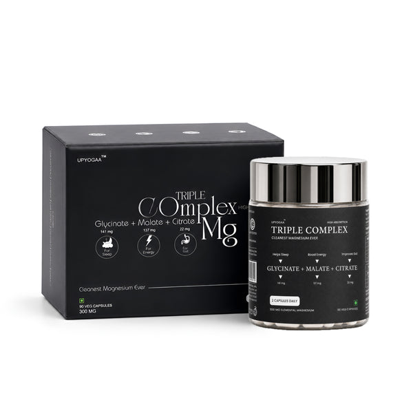 Upyogaa Triple Magnesium Complex | 300 mg Elemental Magnesium | 90 Veg Capsules - 45 days pack