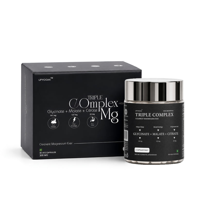Upyogaa Triple Magnesium Complex | 300 mg Elemental Magnesium | 90 Veg Capsules - 45 days pack
