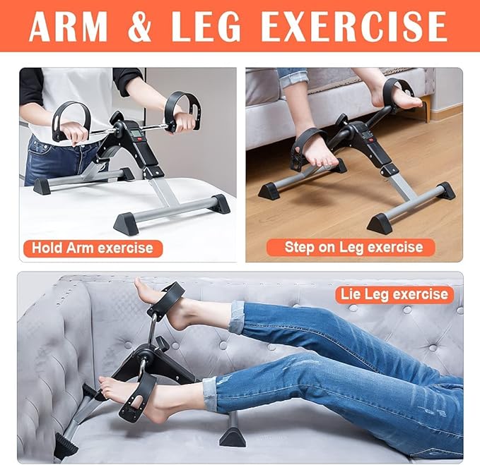 Upyogaa Mini Cycle Pedal Exerciser with Fixing Strap, Adjustable Resistance and Digital Display - Suitable for Light Exercise of Legs, Arms, and Physiotherapy at Home ,High Strength Steel Frame,1 Year Warranty