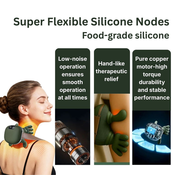 Bionic Heated Massager, Wireless Portable Shiatsu Neck and Back Massager, Electric Deep Tissue 4D Kneading Massage, Simulated Human Hand Design for Pain Relief and Muscle Relax 1 Year Warranty