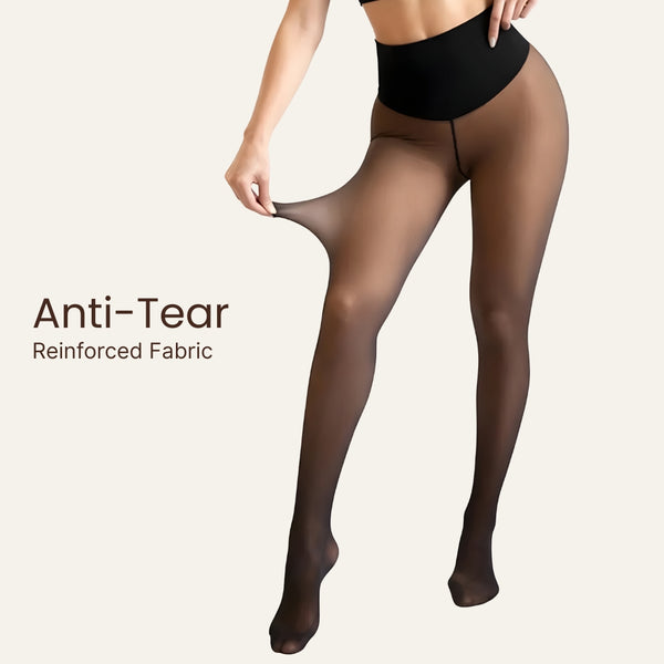 Upyogaa One Seam Tummy Compression High Waist Band Fur Lined Sheer Translucent Stockings