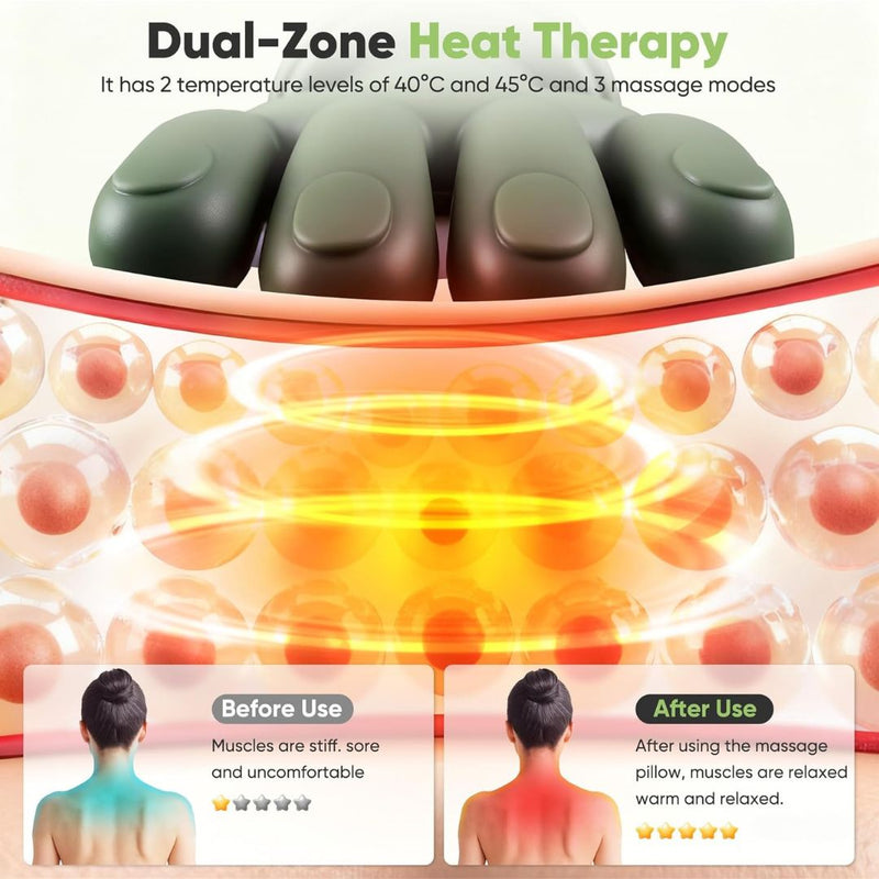 Bionic Heated Massager, Wireless Portable Shiatsu Neck and Back Massager, Electric Deep Tissue 4D Kneading Massage, Simulated Human Hand Design for Pain Relief and Muscle Relax 1 Year Warranty