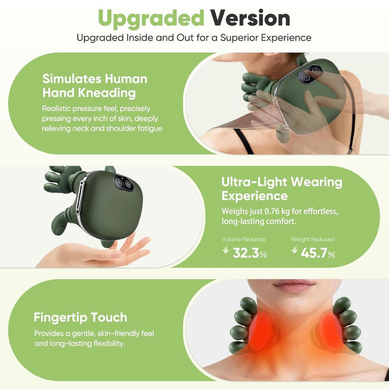 Bionic Heated Massager, Wireless Portable Shiatsu Neck and Back Massager, Electric Deep Tissue 4D Kneading Massage, Simulated Human Hand Design for Pain Relief and Muscle Relax 1 Year Warranty