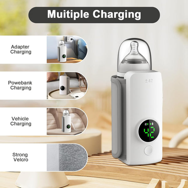 Portable Bottle Warmer, Fast Warming Comfortable Baby Feeding On The Go, Waterless Milk Warming with Battery-Powered for Home Outdoor , 1 year Warranty