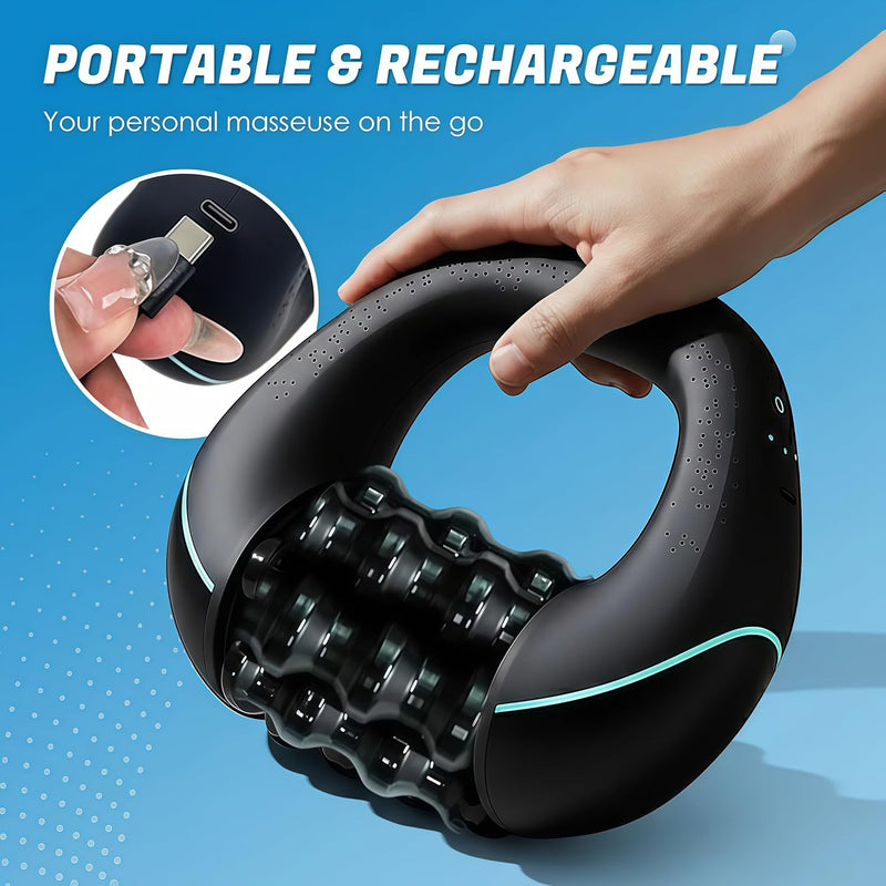 Upyogaa Electric Handheld Rolling Massager – Percussive Deep Tissue Muscle Massager for Back, Shoulders, Legs & Full Body | 3-Speed Recovery Massager | Black  |  1-Year Warranty