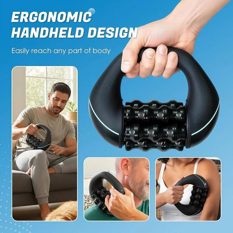 Upyogaa Electric Handheld Rolling Massager – Percussive Deep Tissue Muscle Massager for Back, Shoulders, Legs & Full Body | 3-Speed Recovery Massager | Black  |  1-Year Warranty