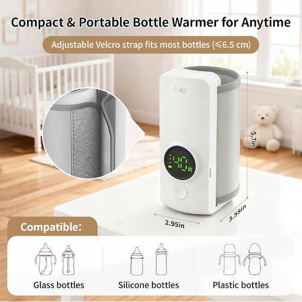 Portable Bottle Warmer, Fast Warming Comfortable Baby Feeding On The Go, Waterless Milk Warming with Battery-Powered for Home Outdoor , 1 year Warranty