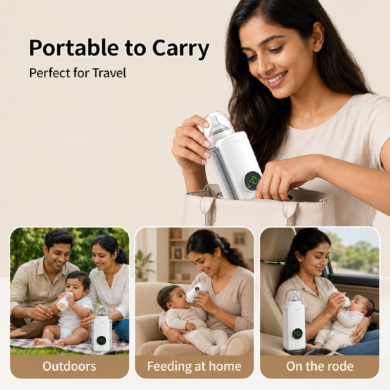 Portable Bottle Warmer, Fast Warming Comfortable Baby Feeding On The Go, Waterless Milk Warming with Battery-Powered for Home Outdoor , 1 year Warranty