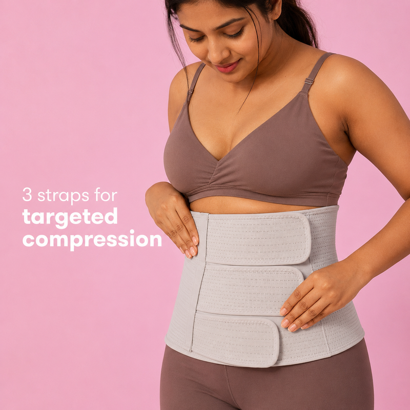 Upyogaa Postpartum Abdominal Support Binder – Adjustable Abdominal Support Binder with 3 Compression Straps for Belly, Waist & Back Support| 1 year Warranty.