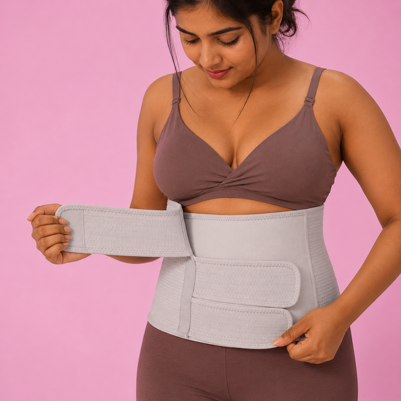 Upyogaa Postpartum Abdominal Support Binder – Adjustable Abdominal Support Binder with 3 Compression Straps for Belly, Waist & Back Support| 1 year Warranty.