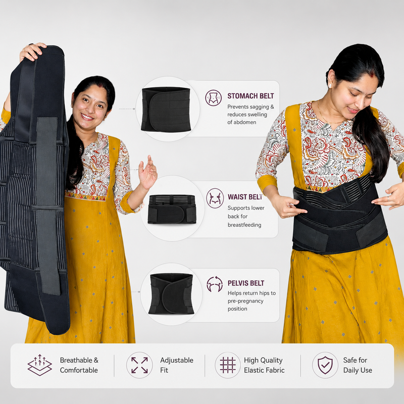 Upyogaa 3-in-1 Postpartum Belly Belt Designed With Medical-Grade Fabric | Breathable | Skin Friendly| 1 Year Warranty