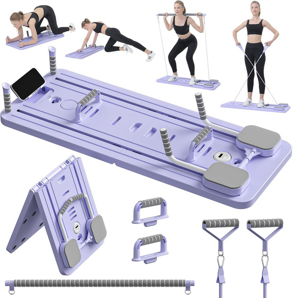 Upyogaa Foldable Pilates Board | Multifunctional Ab Board Automatic Rebound | Full Body Exercise Equipment for Home | Pilates Reformer with Elbow Support ＆ Resistance Bands ＆ Abs Mat ＆ Handles