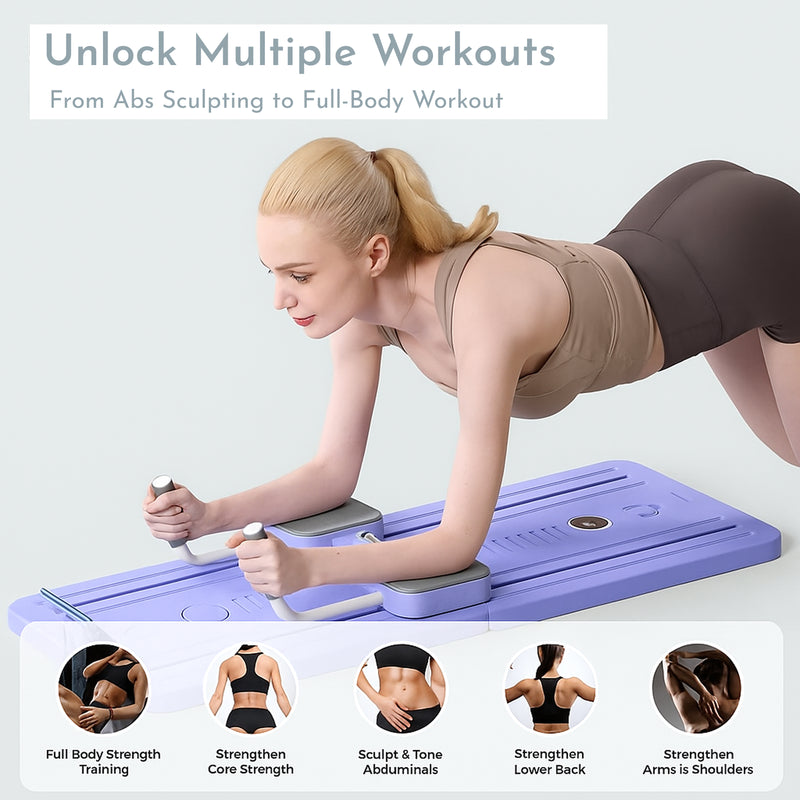 Upyogaa Foldable Pilates Board | Multifunctional Ab Board Automatic Rebound | Full Body Exercise Equipment for Home | Pilates Reformer with Elbow Support ＆ Resistance Bands ＆ Abs Mat ＆ Handles