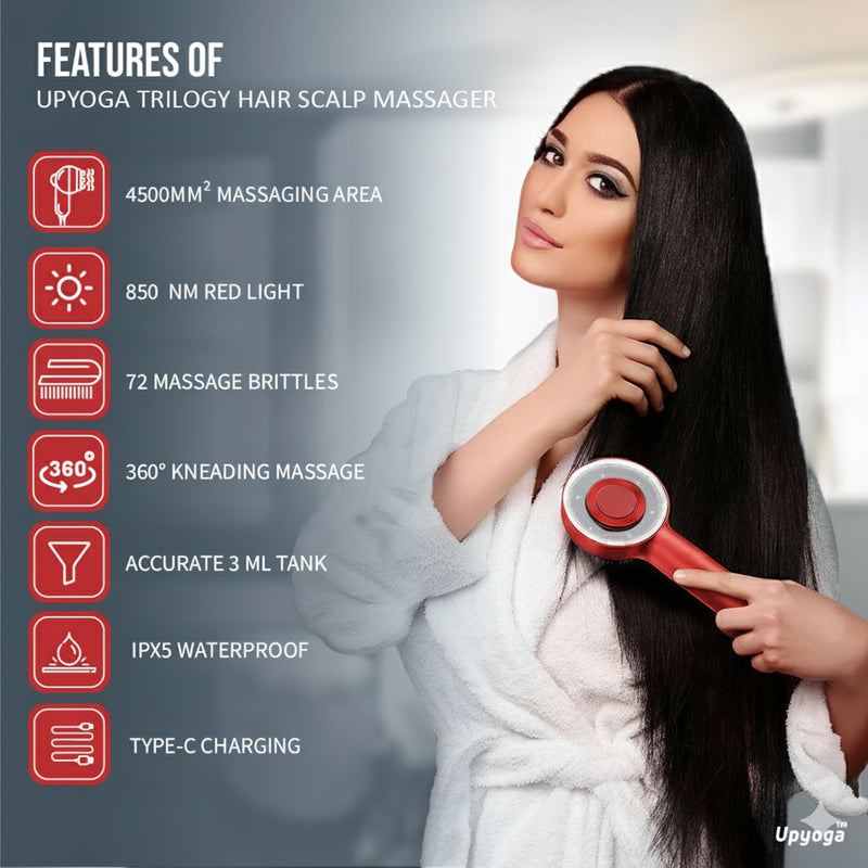 Upyogaa Trilogy Red Light Therapy Hair Scalp Massager & Oil Applicator Hair Rejuvenation Device | 1 Year Warranty