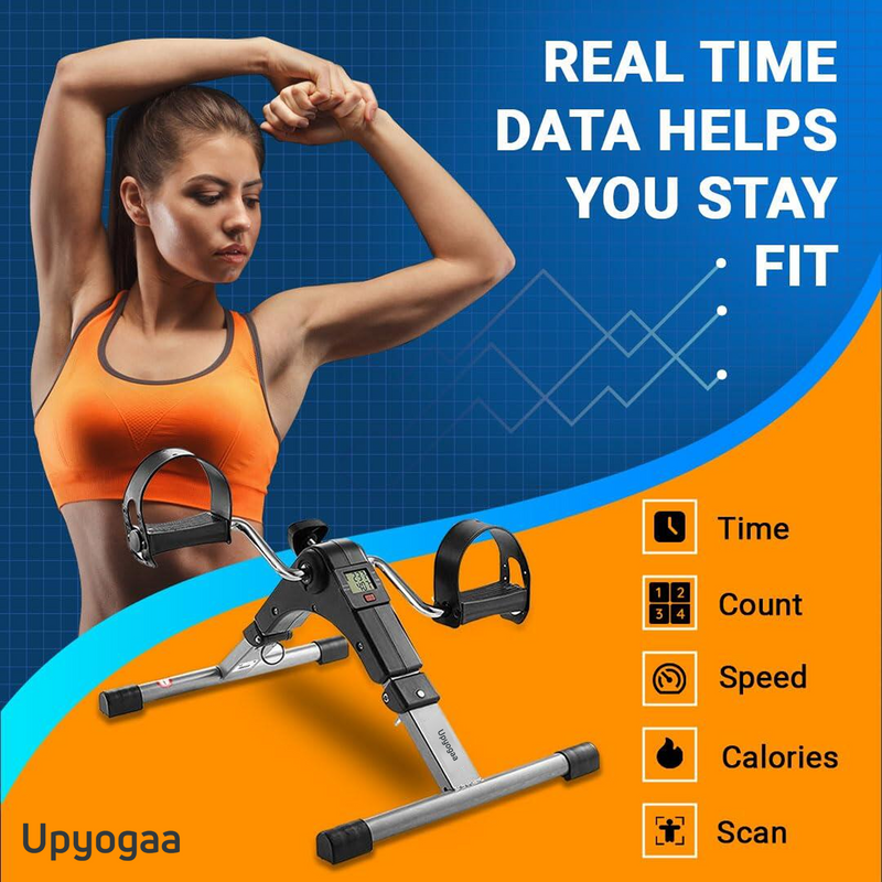Upyogaa Mini Cycle Pedal Exerciser with Fixing Strap, Adjustable Resistance and Digital Display - Suitable for Light Exercise of Legs, Arms, and Physiotherapy at Home ,High Strength Steel Frame,1 Year Warranty