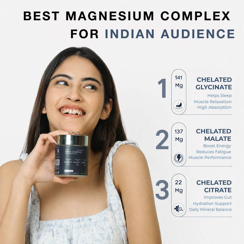 Upyogaa Triple Magnesium Complex | 300 mg Elemental Magnesium | 90 Veg Capsules