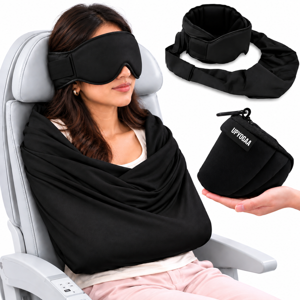 Upyogaa 3-in-1 Airplane Travel Sleep Kit – Memory Foam Neck Pillow, Adjustable Eye Mask & Body Support Sling| 1 Year Warranty