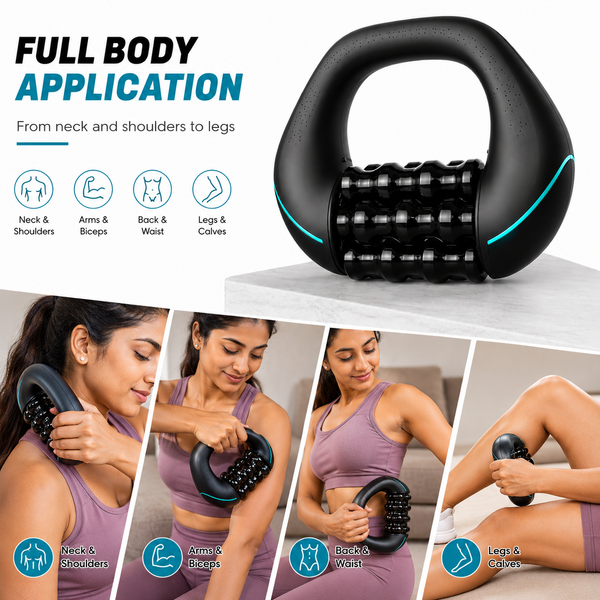 Upyogaa Electric Handheld Rolling Massager – Percussive Deep Tissue Muscle Massager for Back, Shoulders, Legs & Full Body | 3-Speed Recovery Massager | Black  |  1-Year Warranty