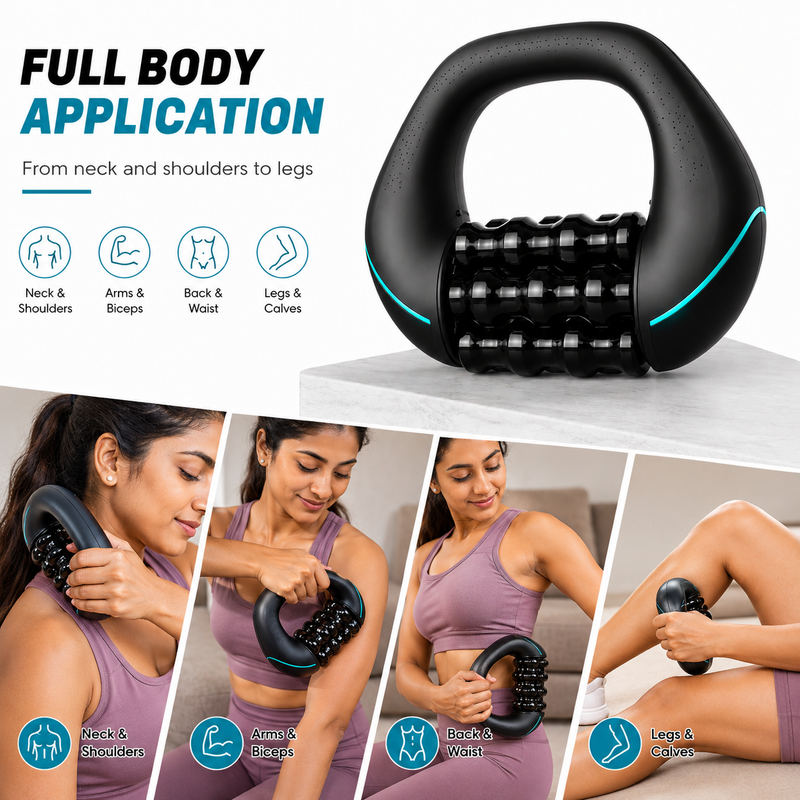 Upyogaa Electric Handheld Rolling Massager – Percussive Deep Tissue Muscle Massager for Back, Shoulders, Legs & Full Body | 3-Speed Recovery Massager | Black  |  1-Year Warranty