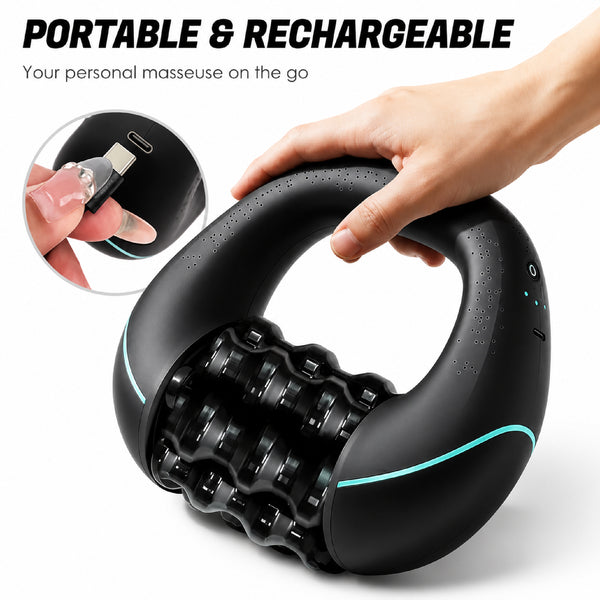Upyogaa Electric Handheld Rolling Massager – Percussive Deep Tissue Muscle Massager for Back, Shoulders, Legs & Full Body | 3-Speed Recovery Massager | Black  |  1-Year Warranty
