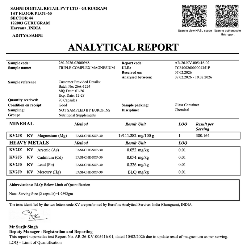 Upyogaa Triple Magnesium Complex | 300 mg Elemental Magnesium | 90 Veg Capsules