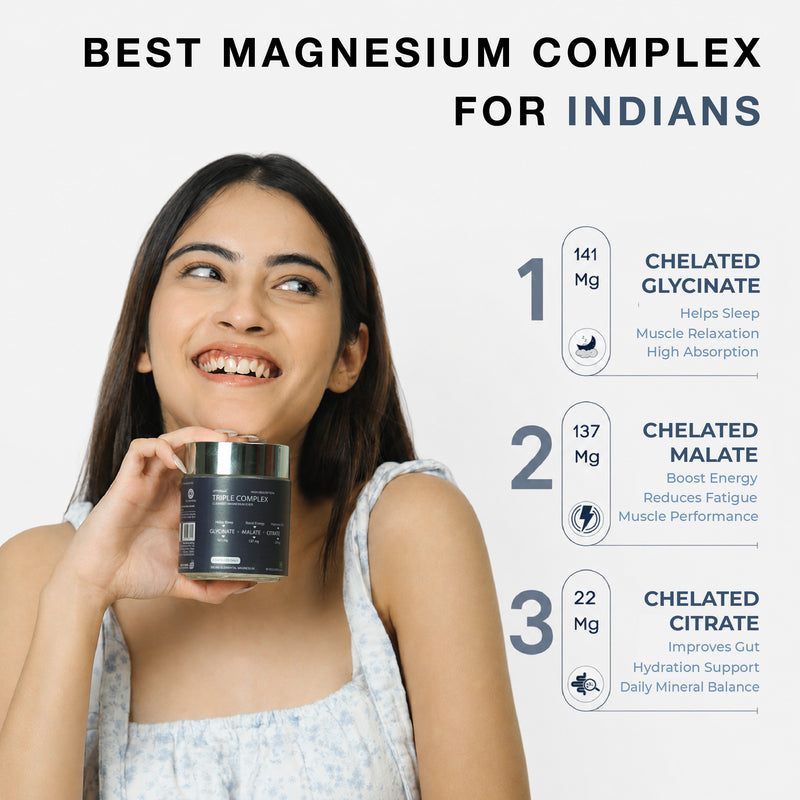 Upyogaa Triple Magnesium Complex | 300 mg Elemental Magnesium | 90 Veg Capsules - 45 days pack