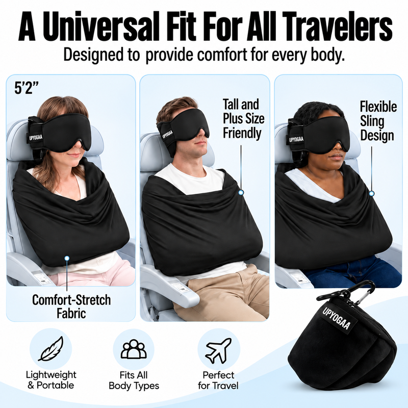 Upyogaa 3-in-1 Airplane Travel Sleep Kit – Memory Foam Neck Pillow, Adjustable Eye Mask & Body Support Sling| 1 Year Warranty