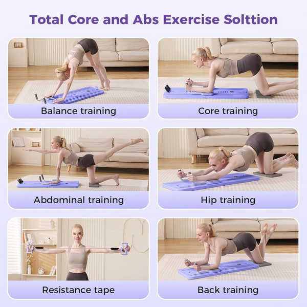 Upyogaa Foldable Pilates Board | Multifunctional Ab Board Automatic Rebound | Full Body Exercise Equipment for Home | Pilates Reformer with Elbow Support ＆ Resistance Bands ＆ Abs Mat ＆ Handles