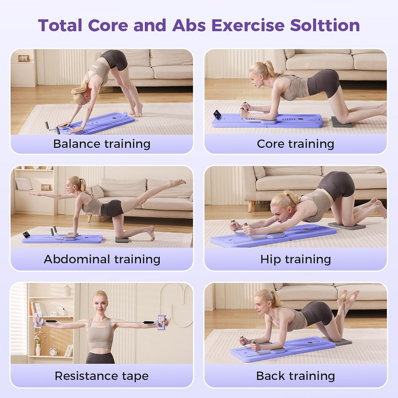 Upyogaa Foldable Pilates Board | Multifunctional Ab Board Automatic Rebound | Full Body Exercise Equipment for Home | Pilates Reformer with Elbow Support ＆ Resistance Bands ＆ Abs Mat ＆ Handles