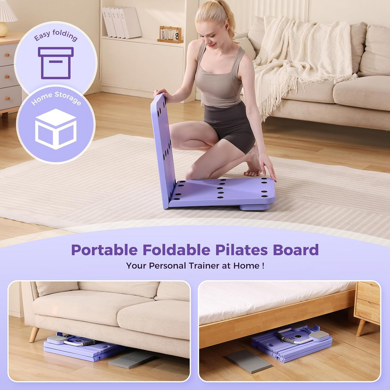 Upyogaa Foldable Pilates Board | Multifunctional Ab Board Automatic Rebound | Full Body Exercise Equipment for Home | Pilates Reformer with Elbow Support ＆ Resistance Bands ＆ Abs Mat ＆ Handles