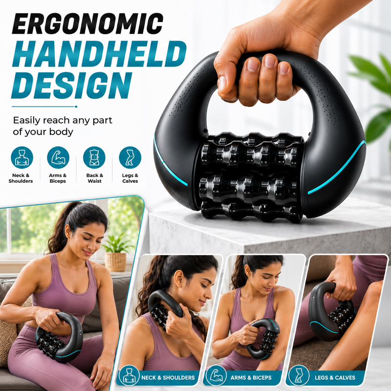 Upyogaa Electric Handheld Rolling Massager – Percussive Deep Tissue Muscle Massager for Back, Shoulders, Legs & Full Body | 3-Speed Recovery Massager | Black  |  1-Year Warranty