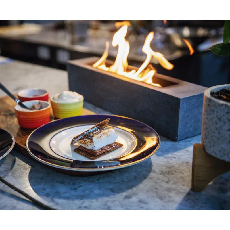 Rectangular Concrete Bio-Ethanol Tabletop Fireplace Indoor and Outdoor